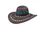 Wide Brim Toyo Straw Accent w/ Colorful Ribbons - Black - HT-8213BK